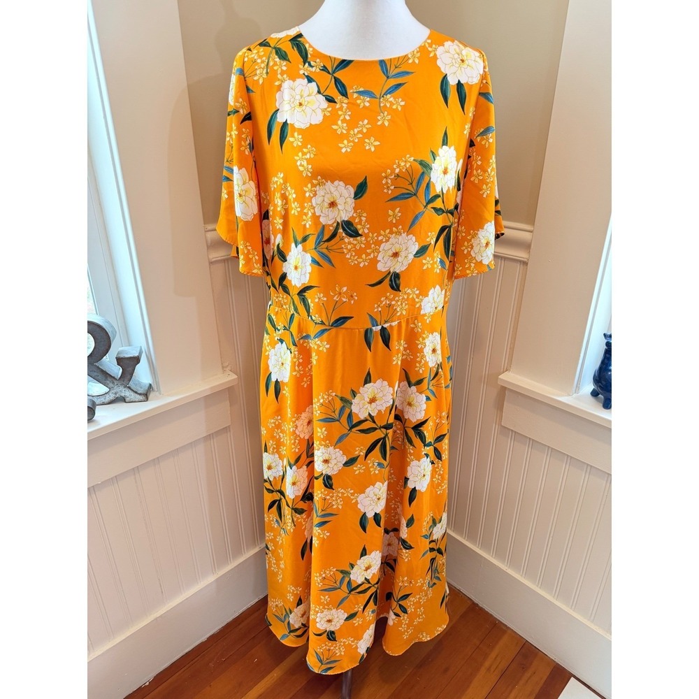 Rachel Rachel Roy Marigold Floral Flutter Sleeve Midi Dress L